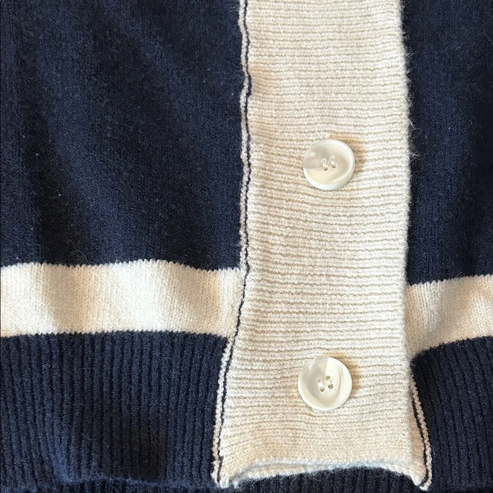 Navy and Cream Striped Button-Up Sweater - Picture 8 of 8